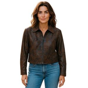 Joseph Ribkoff Sz 12 Full Zip Jacket Blazer Animal Cheetah Brown Lightweight